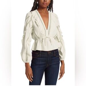✅ Derek Lam 10 Crosby Freiya Blouse NWT | Ivory, Peplum, Ruffle, Workwear S: 10